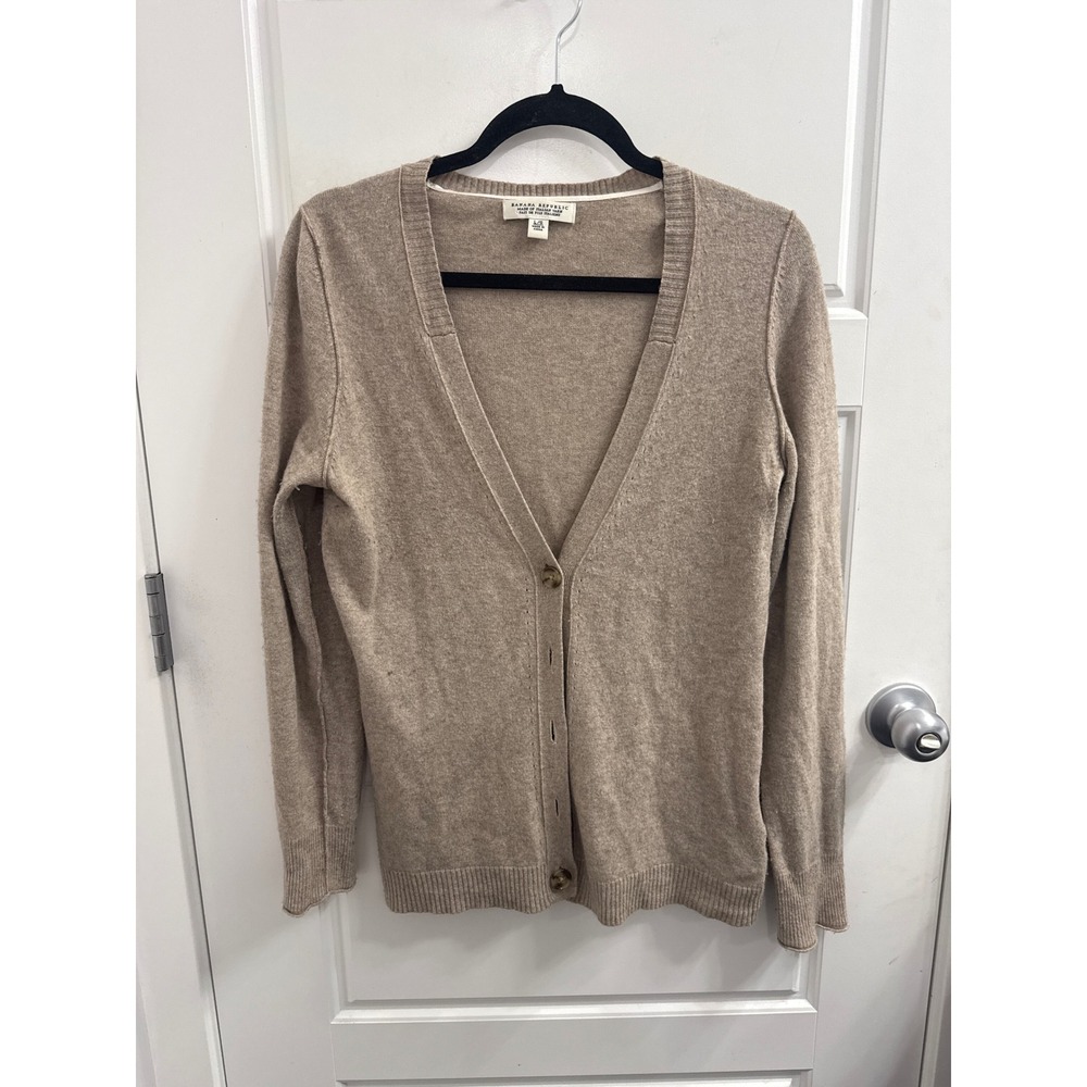 Banana Republic Womens Large Taupe Italian Yarn V-Neck Button Front Cardigan